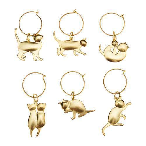 Gold Cat Wine Charms by Twine