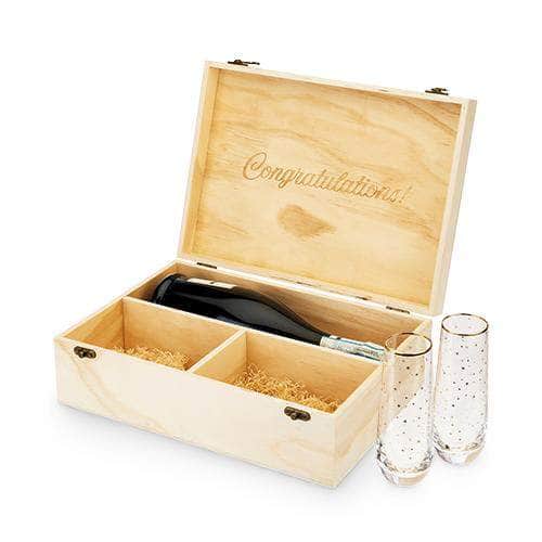 Celebrate Wood Champagne Box with Set of Flutes by Twine