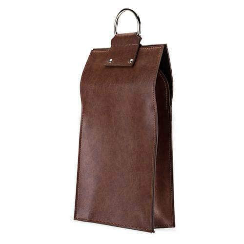 Brown Faux Leather Double-Bottle Wine Tote by Viski